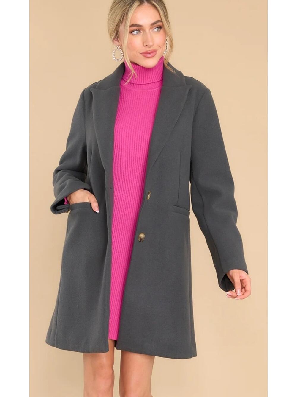 NWOT Womens Single Breasted Over Coat Medium Gray Old Money Quiet Luxury Paris